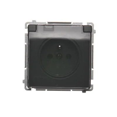 SIMON BASIC Gniazdo wtyczkowe pojedyncze w wersji IP44 - klapka w kolorze transparentnym, grafitowy mat, metalizowany 16A