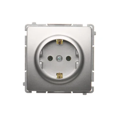 SIMON BASIC Gniazdo wtyczkowe z uziemieniem schuko (moduł) 16A 230V zaciski śrubowe srebrny mat