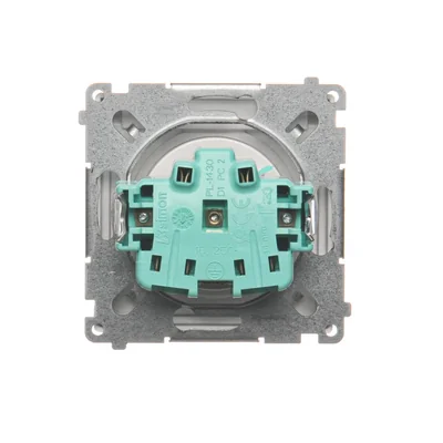 SIMON BASIC Gniazdo wtyczkowe z uziemieniem, z przesłoną torów prądowych, bryzgoszczelne IP44 (moduł), 16A, 250V~, srebrny mat