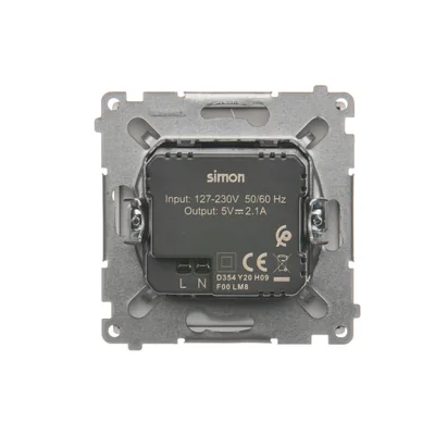SIMON BASIC Ładowarka 2xUSB 2,1A 5V DC 230V srebrny mat