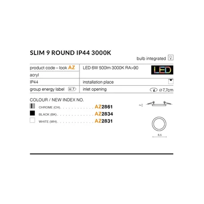 SLIM ROUND 9 3000K Lampa sufitowa wpuszczana czarna