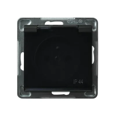 SONATA Gniazdo bryzgoszczelne z uziemieniem czarny metalik, bez ramki, wieczko przeźroczyste