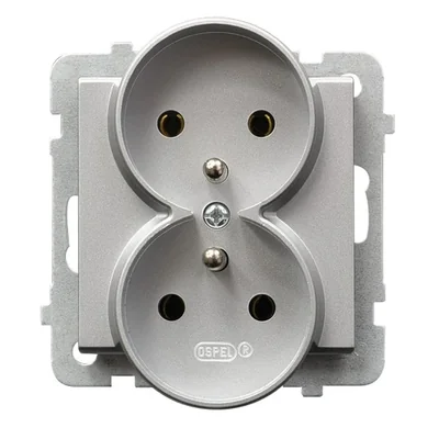 SONATA Gniazdo podwójne z uziemieniem srebro mat