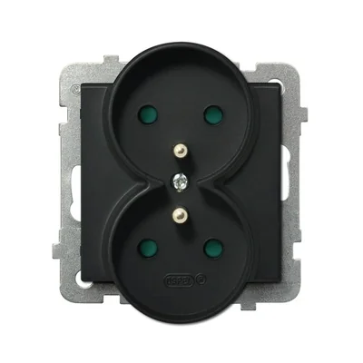 SONATA Gniazdo podwójne z uziemieniem z przesłonami torów prądowych czarny metalik