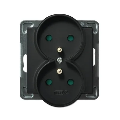 SONATA Gniazdo podwójne z uziemieniem z przesłonami torów prądowych czarny metalik