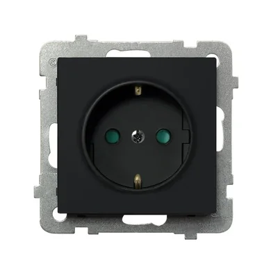 SONATA Gniazdo pojedyncze z uziemieniem schuko, czarny metalik, wyposażone w przesłony torów prądowych