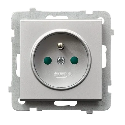 SONATA Gniazdo pojedyncze z uziemieniem, srebro mat, wyposażone w przesłony torów prądowych