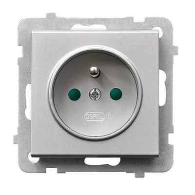 SONATA Gniazdo pojedyncze z uziemieniem, srebro mat, wyposażone w przesłony torów prądowych