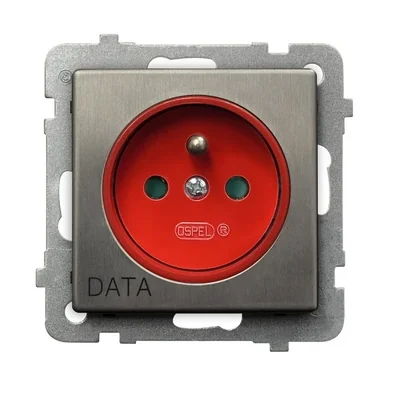 SONATA STAL INOX Gniazdo pojedyncze z uziemieniem DATA, stal inox, wyposażone w przesłony torów prądowych