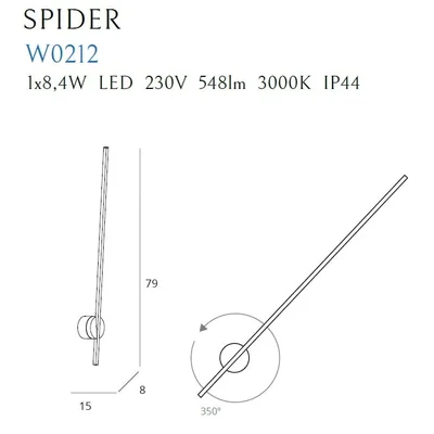 SPIDER Lampa ścienna 8,4W 548lm 3000K IP44 biała