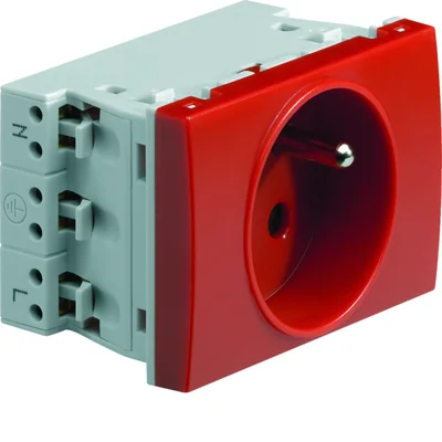 SYSTO Gniazdo przelotowe z uziemieniem 2P+Z samozaciski 3 moduły 16A/230V czerwone