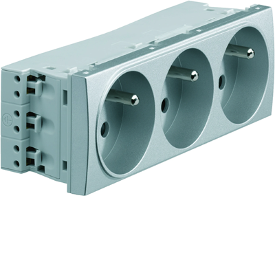 SYSTO Gniazdo przelotowe z uziemieniem 3x(2P+Z) samozaciski 6 modułów 16A/230V aluminium