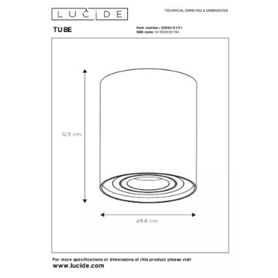 Tube round Lampa sufitowa spot 12,5cm GU10 IP20 biała