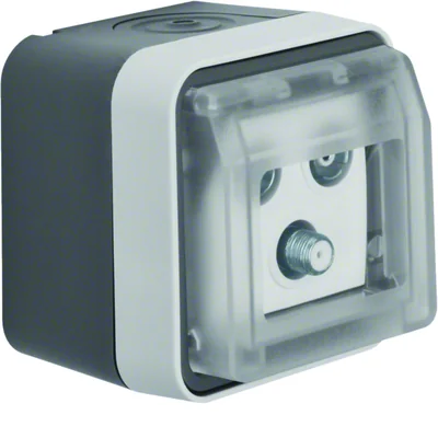 W.1 Gniazdo antenowe R+TV+SAT końcowe z pokrywą kompletne IP55 szare