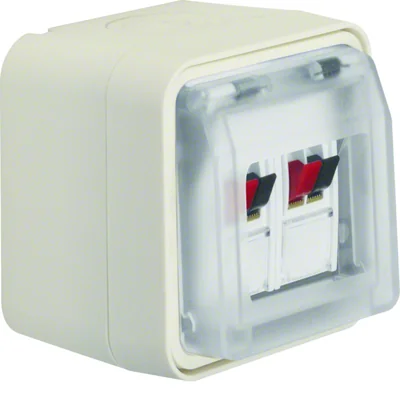 W.1 Gniazdo głośnikowe podwójne z pokrywą kompletne IP55 białe