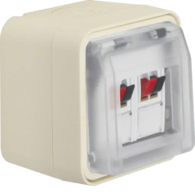 W.1 Gniazdo głośnikowe podwójne z pokrywą kompletne IP55 białe