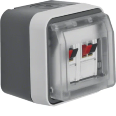 W.1 Gniazdo głośnikowe podwójne z pokrywą kompletne IP55 szare