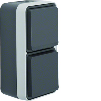 W.1 Gniazdo Schuko 2P+Z kompletne 2-krotne pionowe IP55 szare