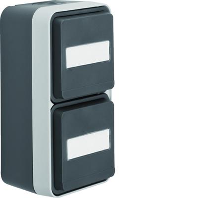 W.1 Gniazdo Schuko 2P+Z kompletne 2-krotne pionowe z polem opisowym IP55 szare