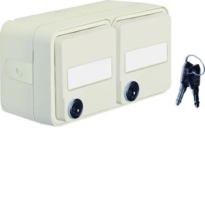 W.1 Gniazdo Schuko 2P+Z na klucz z polem opisowym, 2-krotne kompletne IP55 biały