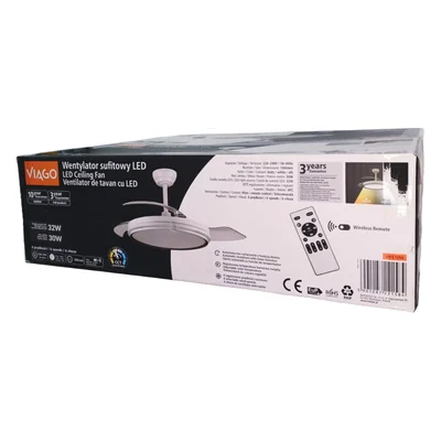 Wentylator sufitowy LED VIAGO 32W+30W 3200lm z pilotem cichy biały