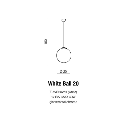 WHITE BALL 20 Lampa wisząca biała