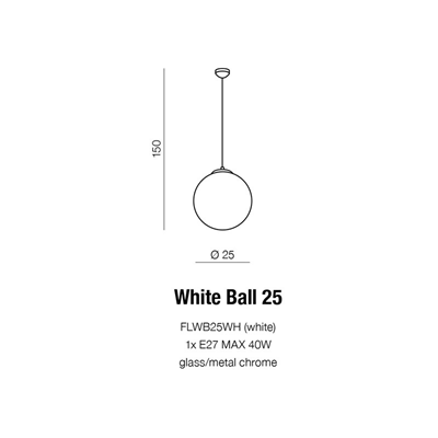WHITE BALL 25 Lampa wisząca biała